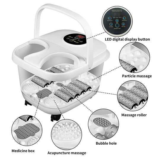 Bain de pieds de massage température réglable 38 ° C-48 ° Seau de trempage C bassin de sauna seau de baignoire de spa avec 8 rouleaux de massage