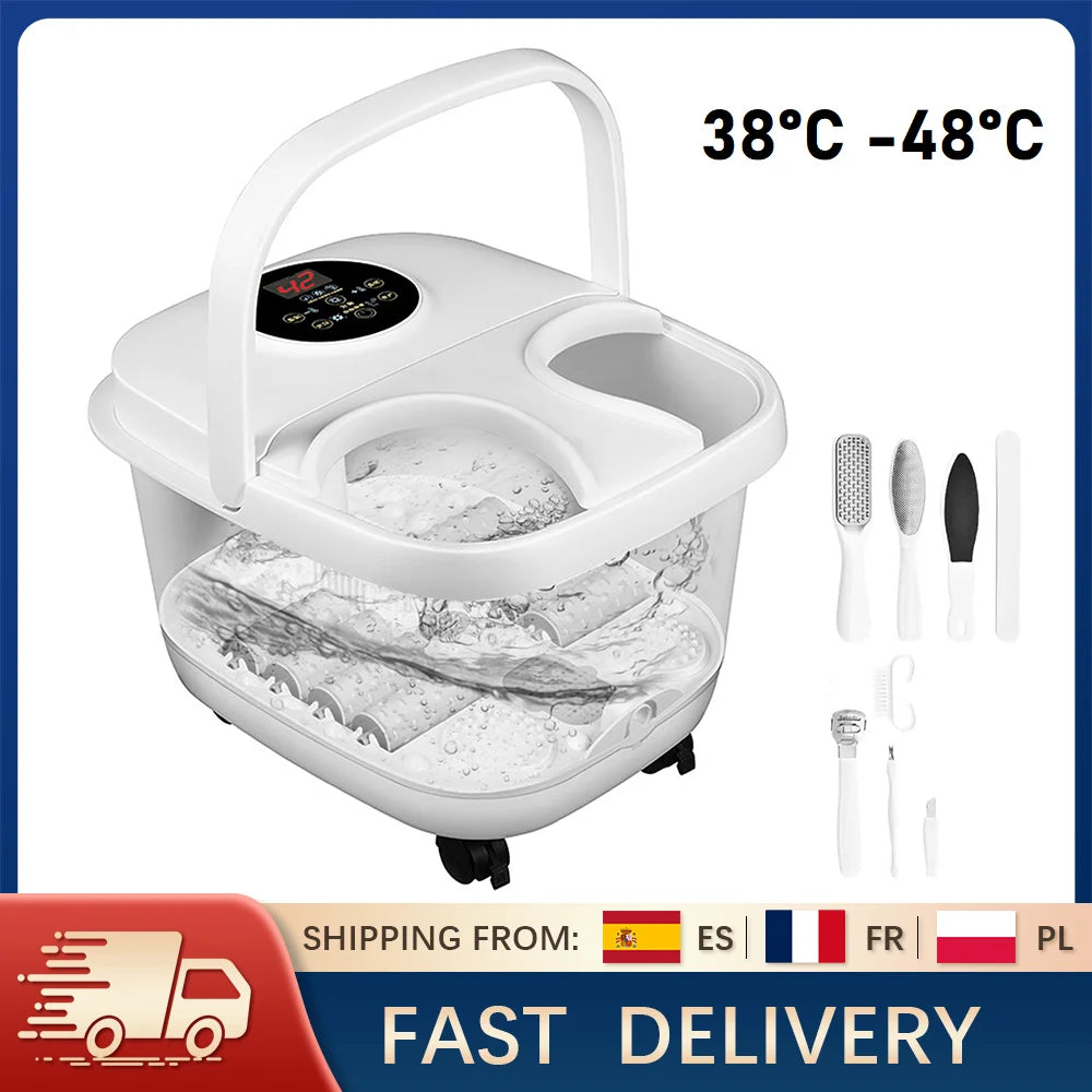 Bain de pieds de massage température réglable 38 ° C-48 ° Seau de trempage C bassin de sauna seau de baignoire de spa avec 8 rouleaux de massage