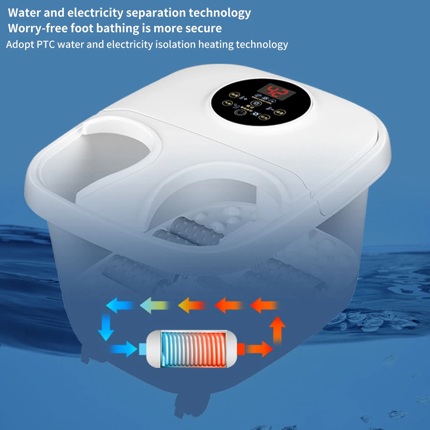 Bain de pieds de massage température réglable 38 ° C-48 ° Seau de trempage C bassin de sauna seau de baignoire de spa avec 8 rouleaux de massage