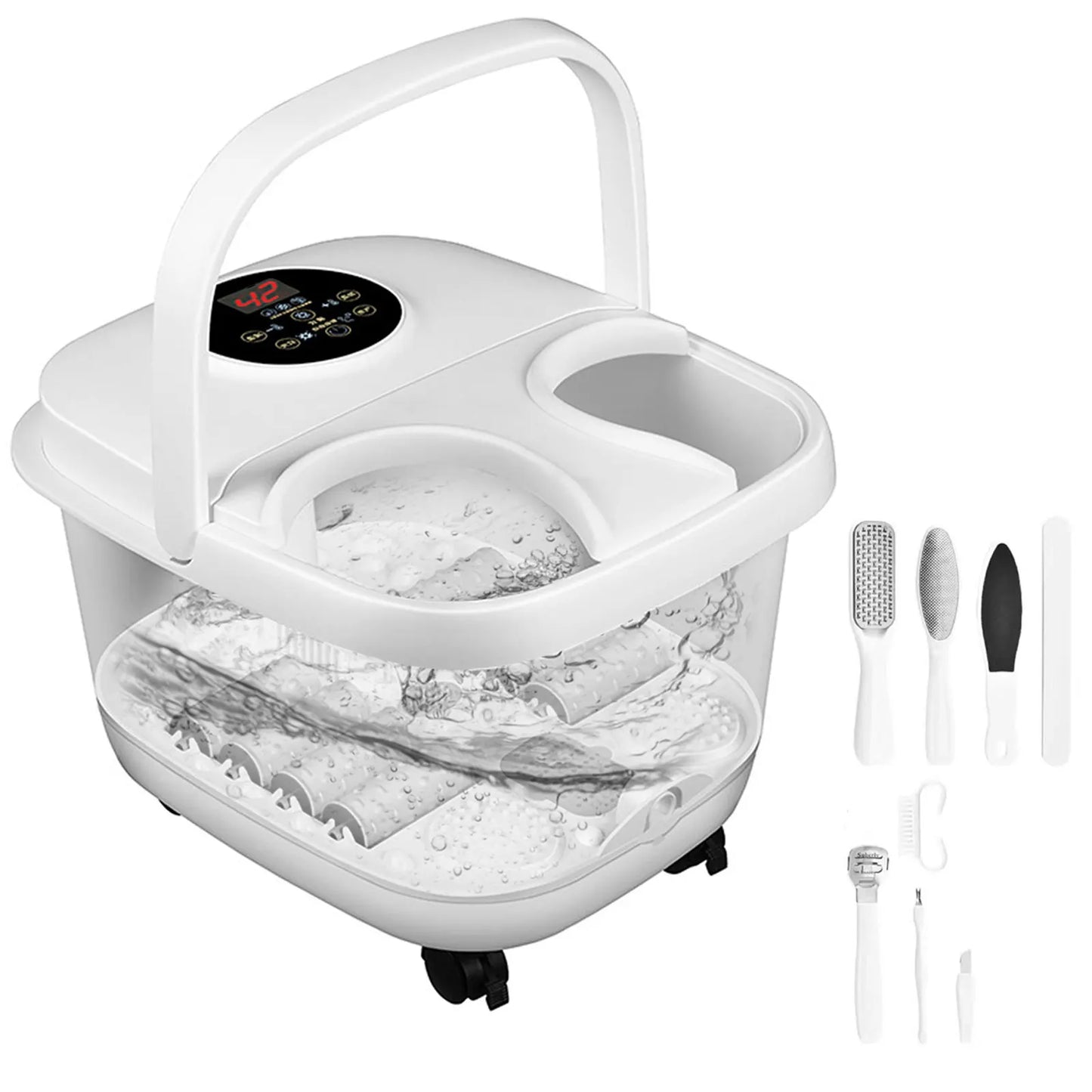 Bain de pieds de massage température réglable 38 ° C-48 ° Seau de trempage C bassin de sauna seau de baignoire de spa avec 8 rouleaux de massage