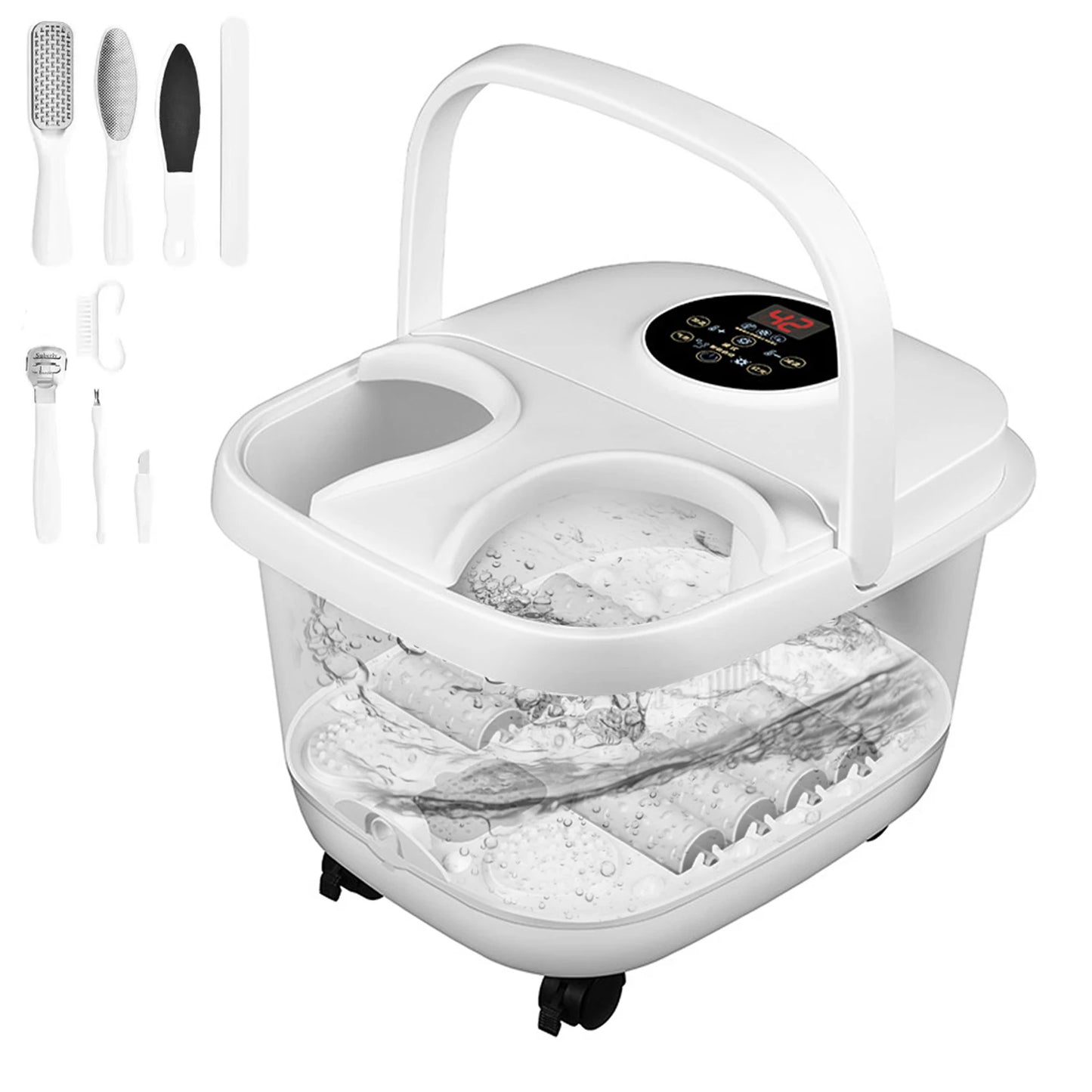 Bain de pieds de massage température réglable 38 ° C-48 ° Seau de trempage C bassin de sauna seau de baignoire de spa avec 8 rouleaux de massage