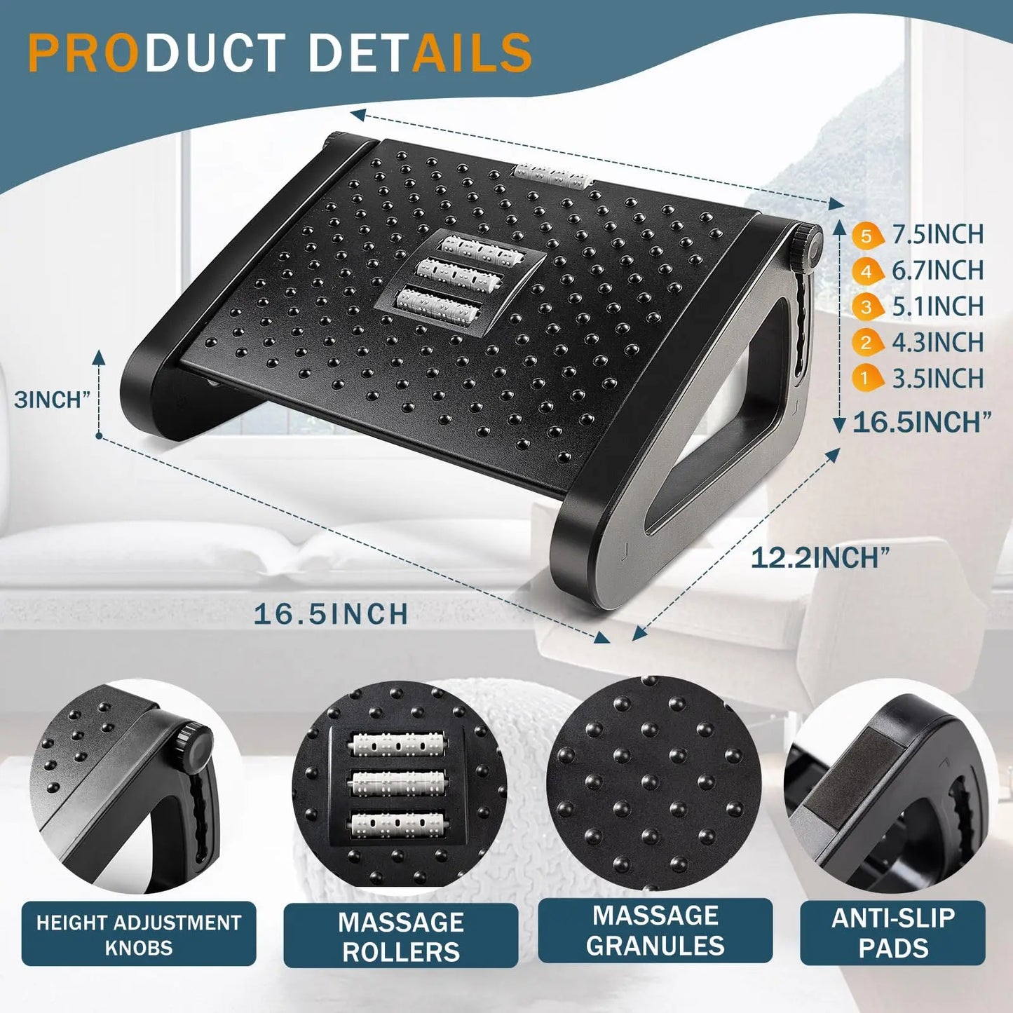 Repose-pieds ergonomique sous le bureau, tabouret avec rouleaux de Massage, repose-jambes de bureau, soulagement de la douleur pour le travail au bureau et à domicile