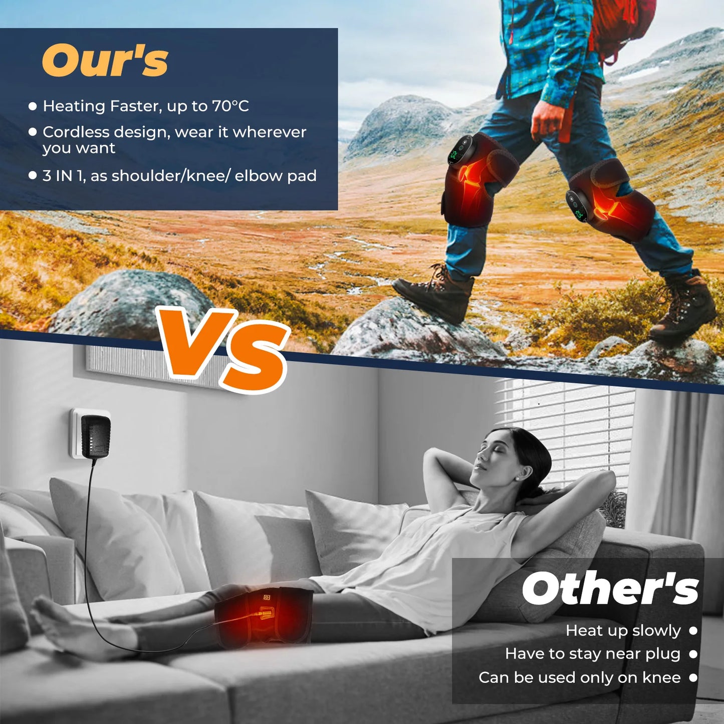 Masseur thermique de genou 3 en 1, attelle de soutien de Massage chauffante pour épaules, genoux et coudes, coussin vibrant Rechargeable, Machine de relaxation musculaire