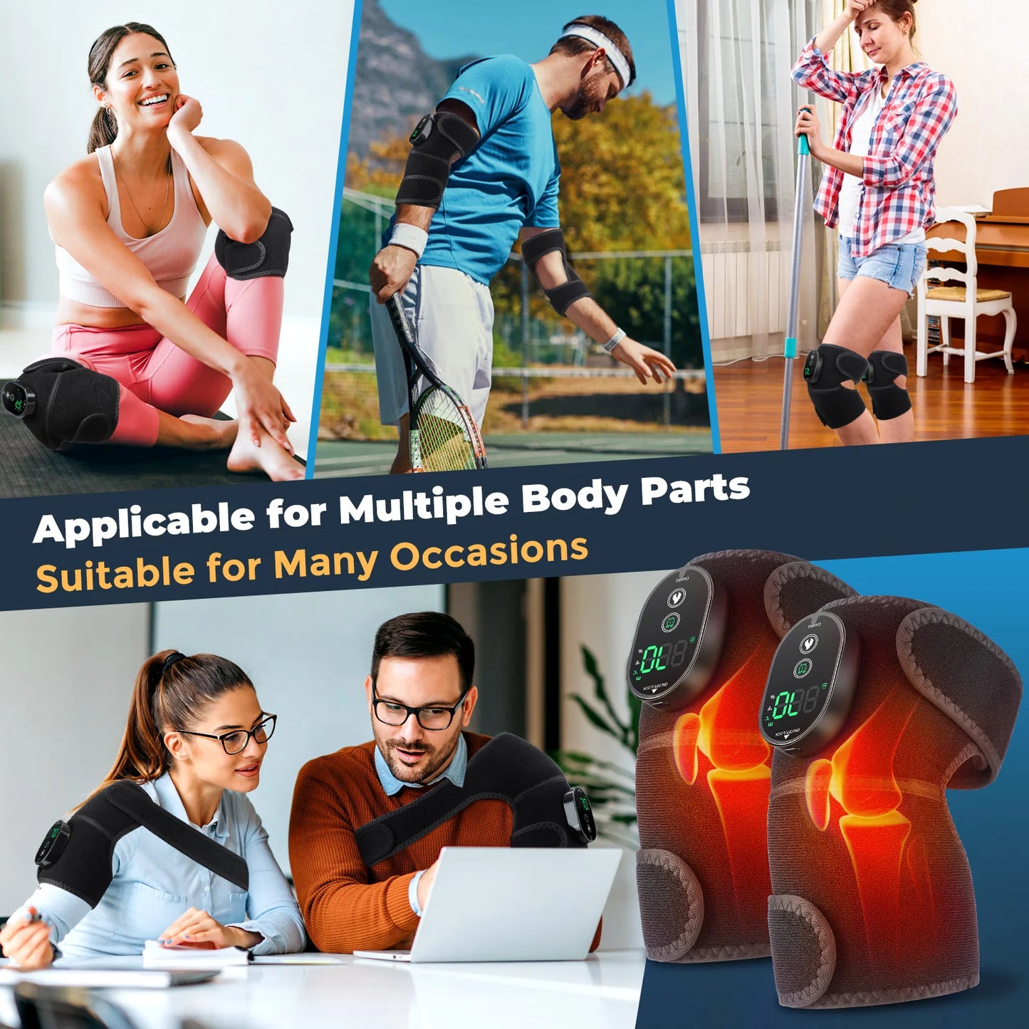 Masseur thermique de genou 3 en 1, attelle de soutien de Massage chauffante pour épaules, genoux et coudes, coussin vibrant Rechargeable, Machine de relaxation musculaire