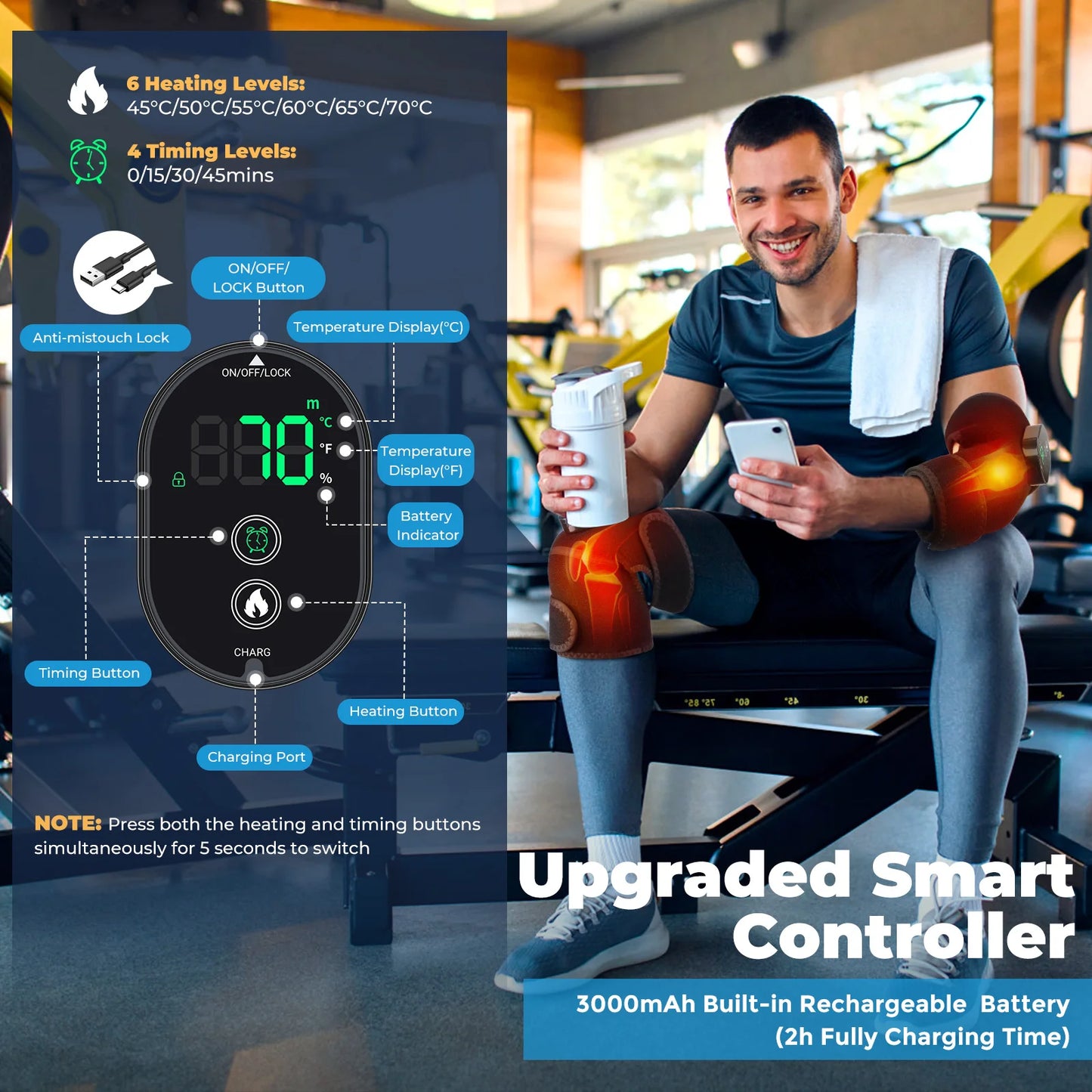 Masseur thermique de genou 3 en 1, attelle de soutien de Massage chauffante pour épaules, genoux et coudes, coussin vibrant Rechargeable, Machine de relaxation musculaire