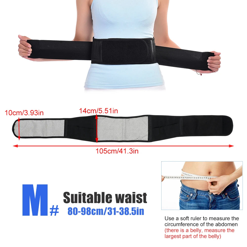 BOTQTOW 1 pièces ceinture de soutien lombaire chauffante magnétique-attelle de taille réglable pour soulager les maux de bas du dos, masseur, taille M-4XL