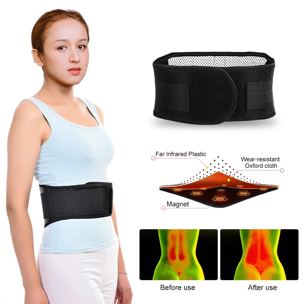 BOTQTOW 1 pièces ceinture de soutien lombaire chauffante magnétique-attelle de taille réglable pour soulager les maux de bas du dos, masseur, taille M-4XL